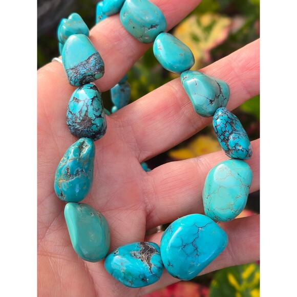 Vintage SX 925 Sterling Silver Thailand Graduated Turquoise Necklace 20" - Picture 1 of 10